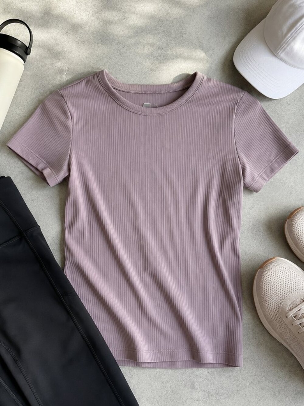 FLX Ribbed Active Tee XS Dusty Mauve Pink Short Sleeve Athletic Top Stretch